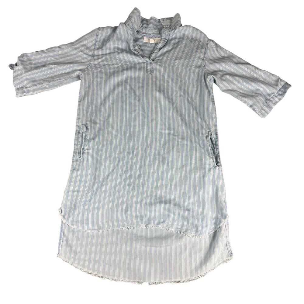 Thread + Supply Shirt Womens Medium Blue White Long Sleeve Stripe Collar Pockets